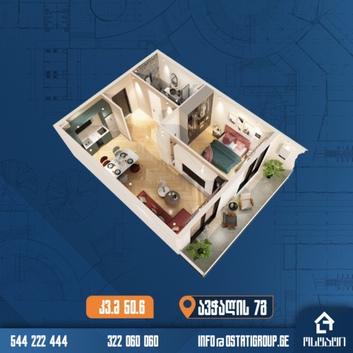 1 სართული | 50.6 კვ.მ