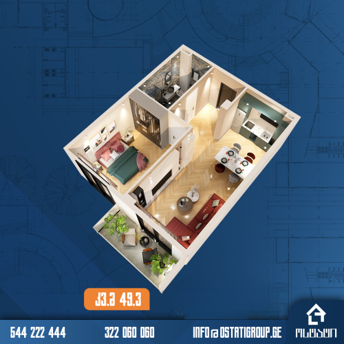 3 სართული | 49.3 კვ.მ