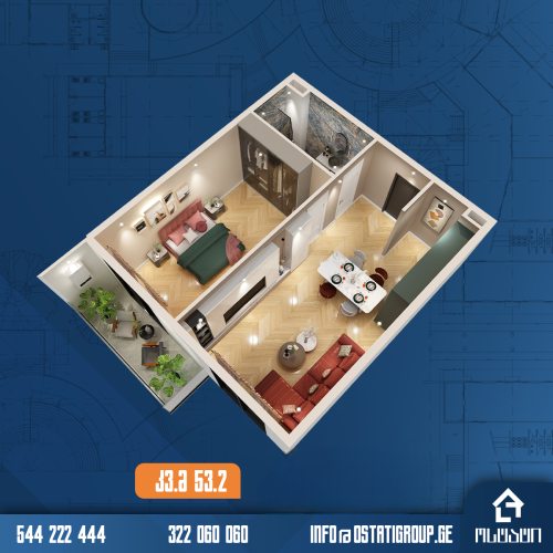 3 სართული | 53.2 კვ.მ